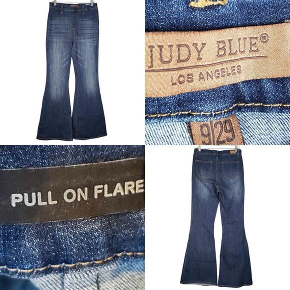 Judy Blue Jeans Womens Pull On High Rise Hippie Super Flare Leg Blue Size 9/29 - Picture 1 of 11